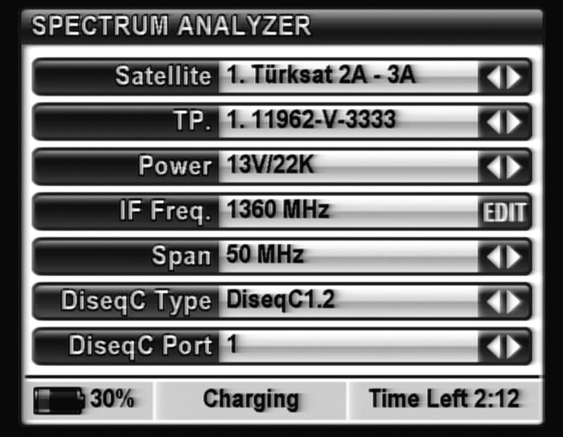 spectrum screen after selecting DiSEq-C 1.