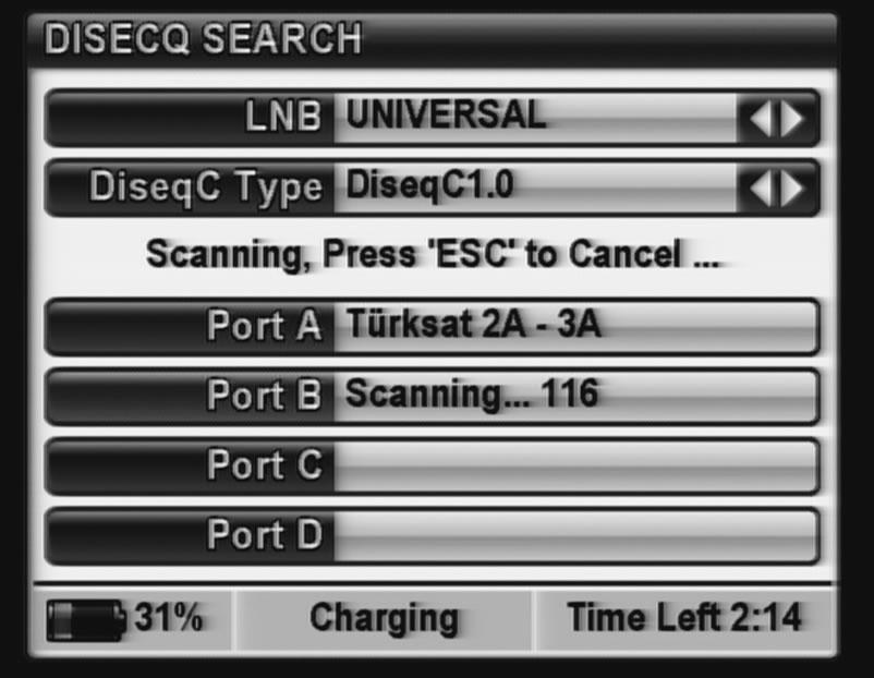 DiSEq-C SEARCH MENU: After you select LNB type and ve