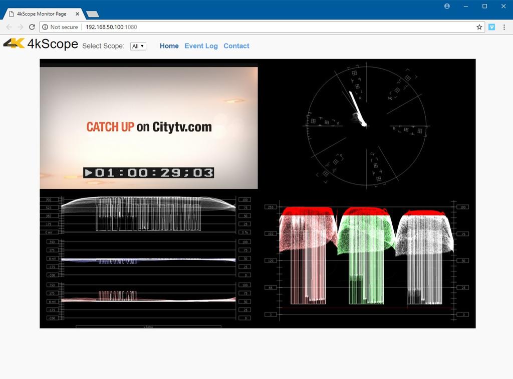 Globe button opens up the web page for 4KScope. The web page lets the user set up and view scopes remotely.