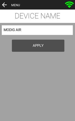 Device name: The name of the modulator can be changed by user in this option. This is useful for identifying the modulators easily in the scanning screen. Click on the name to access to the keyboard.