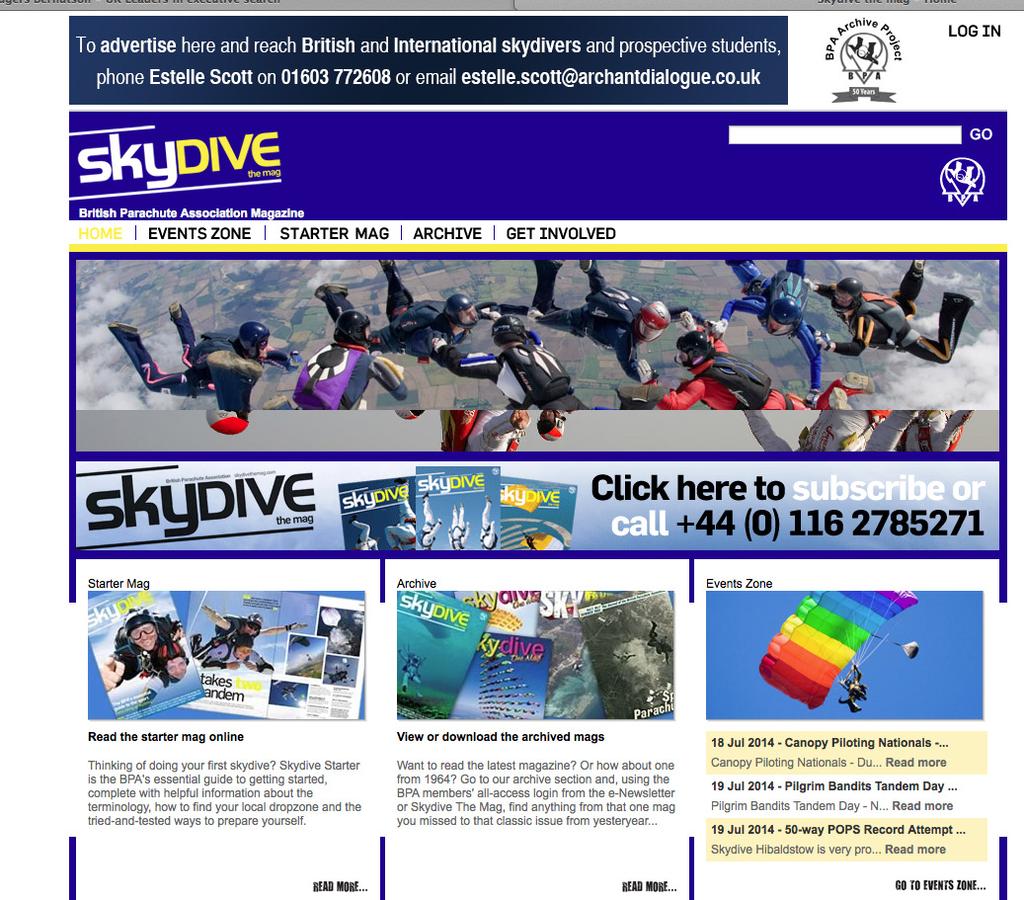 Online communication: Websites BPA and Skydive the Mag are