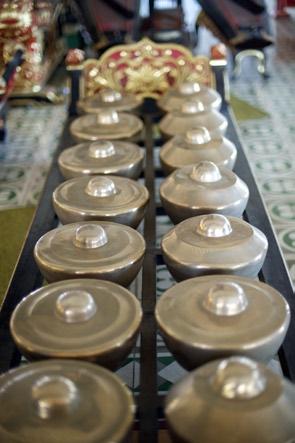 Traditional gamelan orchestra instruments at the