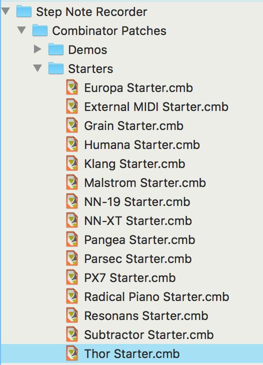 The subfolder Combinator Patches contains all the combinators included with Step. 3. Under Starters we have created some template patches with Step prewired to a single instrument. 4.
