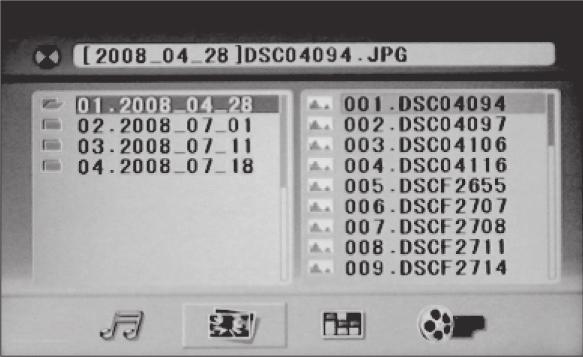 Playing JPEG Discs Preparation After loading the JPEG disc, it will start to scan for the stored JPEG folders.