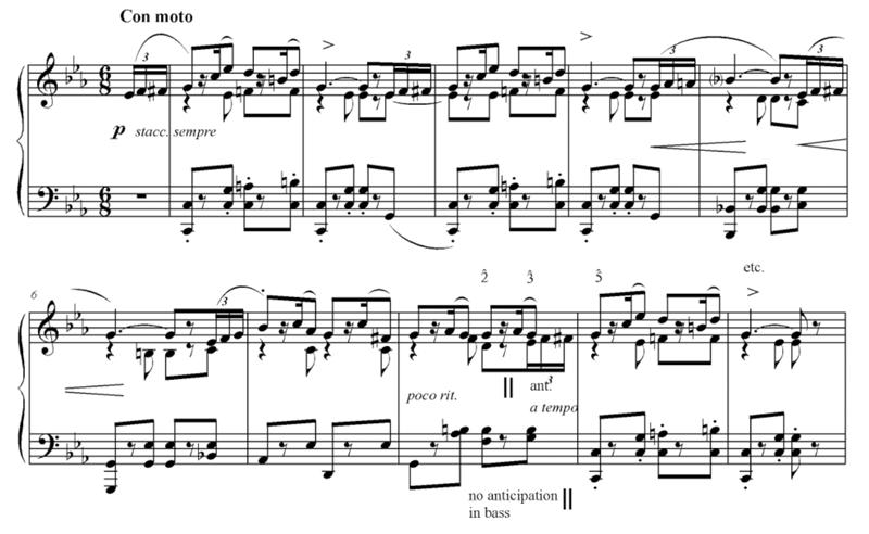 9 of 16 Example 18. Combination of anticipation from an augmented triad and interruption in the bass: Grieg, Poetische Bilder op.