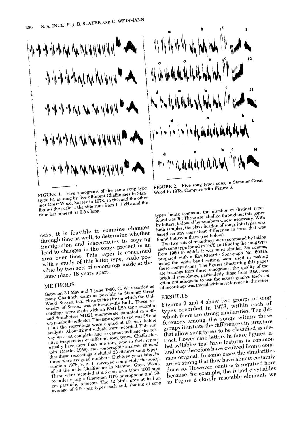 286 S. A. INCE, P. J. B. SLATER AND C. WEISMANN L r d a b 1 5 4 FIGURE 1. Five sonograms of the same song type (type B), as sung by five different Chaffinches in Stanmer Great Wood, Sussex in 1978.