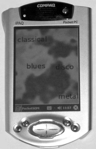 (a) The PocketSOMPlayer application running on an ipaq PDA. (b) PocketSOMPlayer running on a Tablet PC. Figure 4: Both presented interfaces running on an ipaq and Tablet PC respectively.