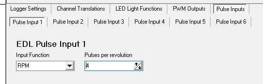 RPM The only parameter available for this function is Pulses per Revolution. You would set this if the pulse sensor counts more than 1 pulse per one full revolution.