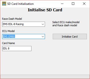 Initializing an SD card Once you have initialized the SD card for the EDL8 Race dash it will not be compatible with windows. Initializing an SD card for the EDL8 race dash. 1.