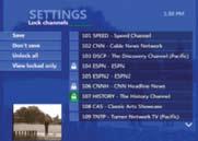 Locking & unlocking channels. > In Settings, select Channels and press OK. The Lock channels screen appears. If a channel is already locked, a lock symbol will appear next to it.