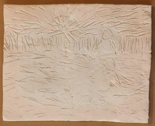 47 Sl. 26. N. N., Interpretacija po doživljaju van Goghovog Sijača, crtež u glini, (prvi likovni izraz) N. N.: Jako sam zadovoljna postignutim.