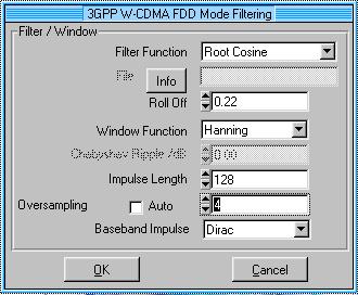 carrier: scrambling code 3 Adjust the oversampling factor: Set the oversampling factor: From the 3GPP WCDMA Configuration panel press the Filtering button to open