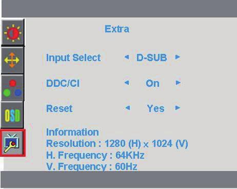 Main Menu Item Extra Main Menu Icon Sub Menu Item Input Select (Available on Select Models) Description Adjust Range Reset Value Select video input signal.