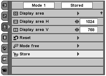 A dialog box will appear and choose one of 5 modes and then press the SELECT button. Store To store adjustment data, select Store and press the Point Right button.