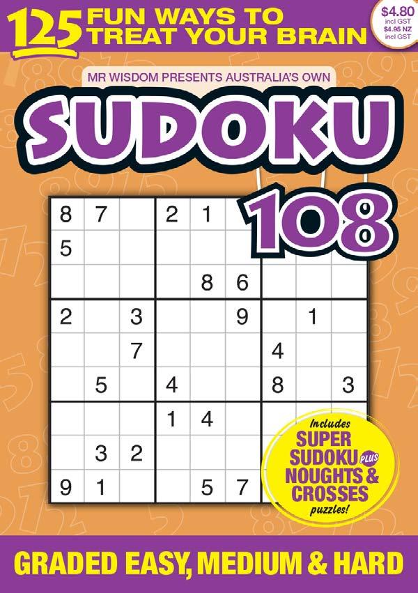 There are 108 regular nine by nine Sudoku, plus 12 Super Sudoku in which you need to fill both letters and numbers into a large 16 x 16 grid.