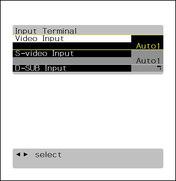 Português English Deutsch Español Français Italiano SETTING THE INPUT TERMINALS Selecting the settings of Video/S-video Input terminal You can use this option to select the color format appropriate
