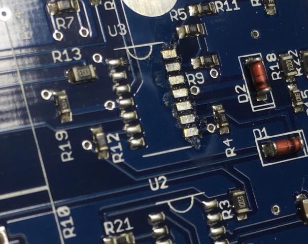 Because these boards already went through a reflow solder process that soldered most of the SMT components, the three SMT components that were missing