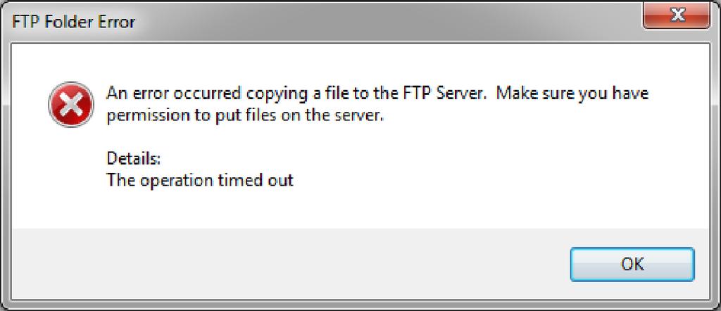 If the flash memory on the instrument fills up before the copy operation completes, an error message similar to the one below is displayed. Click OK to clear the error message.