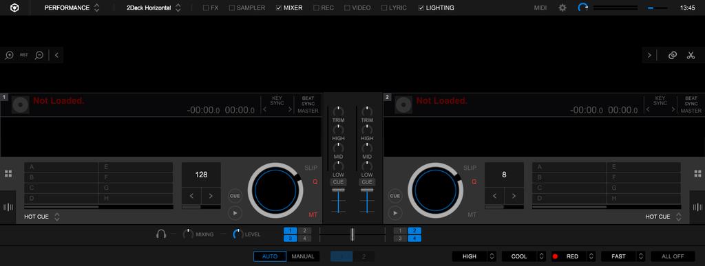 8 Using an external mixer When using an external mixer, you can open the Lighting panel and select the deck to control the lighting.