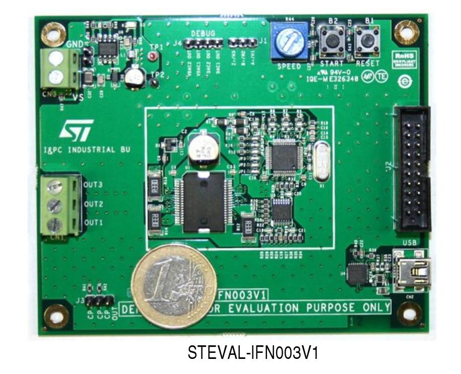 STEVAL-IFN003V1 Features PMSM FOC motor driver based on the L6230 and STM32F103 Data brief Input range: 8 V up to 48 V (up to 45 W) STMicroelectronics ARM Cortex-M3 corebased STM32F103