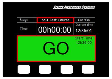 Page 5 SCREEN 3 Once the start time is reached, the screen will turn green as shown below and the competitor has to proceed into stage. SCREEN 3. Stage Start SCREEN 4 Once the competitor has started the stage, the unit will automatically switch to on stage mode.