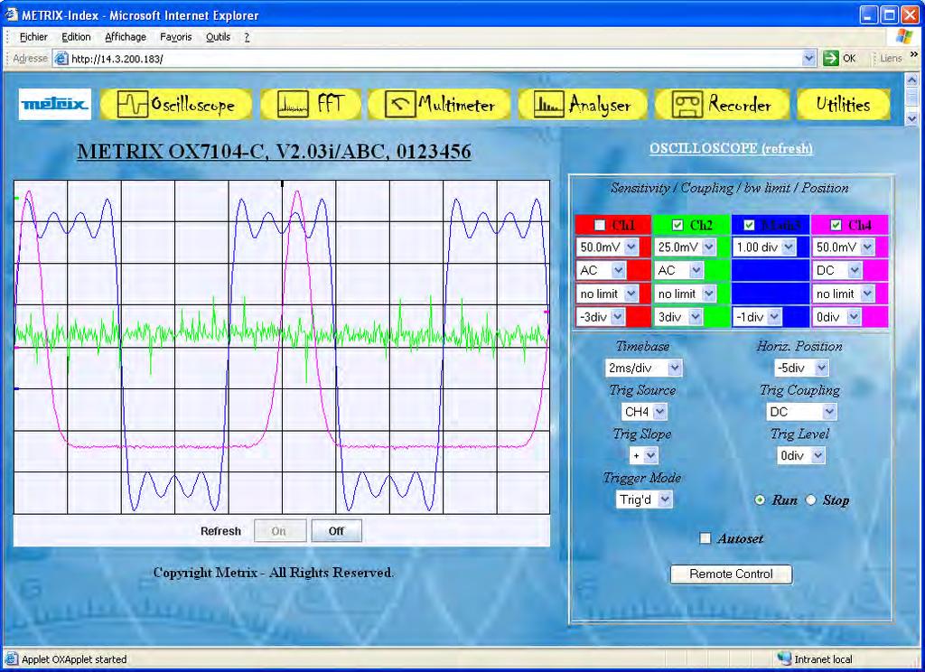 Applications Applications (cont.) "OSCILLOSCOPE" mode IP Address of instrument: see p.