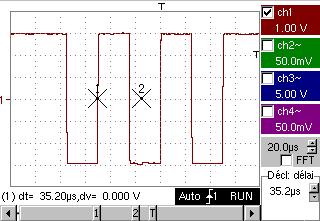 Oscilloscope Mode Oscilloscope Mode (cont'd) Example Signal injected on CH1: a train of three 6 VDC pulses at a frequency of 20 khz separated by 500 µs.
