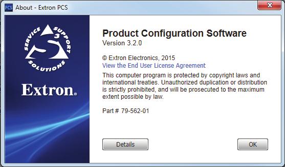 About Extron PCS This option contains information about the current PCS version. 1. From the Software menu, select About Extron PCS (see figure 66 on page 91, 6).