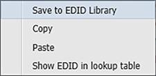 To assign EDID to all inputs: 1. From the Favorites, Connected Outputs, or Available EDID pane (see figure 54, 6 on the previous page), select an EDID. 2.