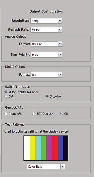 Output Configuration panel The right panel consists of user configurable fields for video outputs.