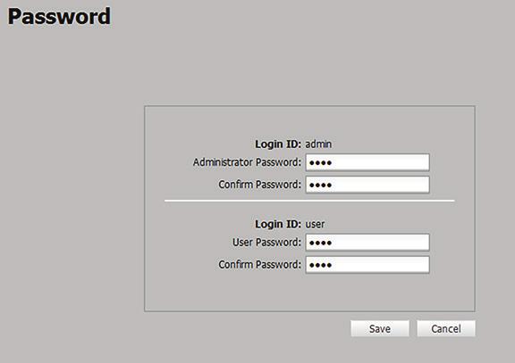 Password Page This page allows the user to set an administrator and user password on the device. Click this button to open the page. 1 2 3 Figure 93.