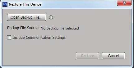 3. In the Backup window, browse to a location on the connected PC in which to save the configuration. Alternatively, allow the device to save the file to the default folder. 4.