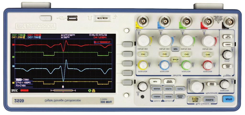 Digital Storage Oscilloscopes Front panel Widescreen display Menu On/Off button Context sensitive help Auto setup The 7" widescreen color display lets you see more of your signal.