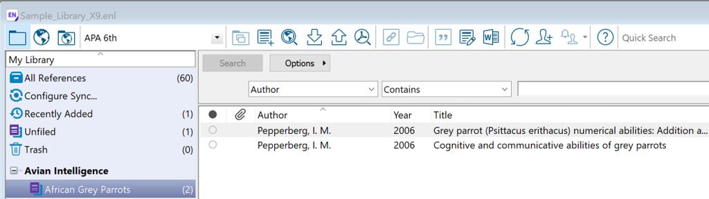 EndNote X9 Guided Tour: Windows Page 12 of 41 To create a new Custom Group and add references to it: 1. Click the Avian Intelligence group set.