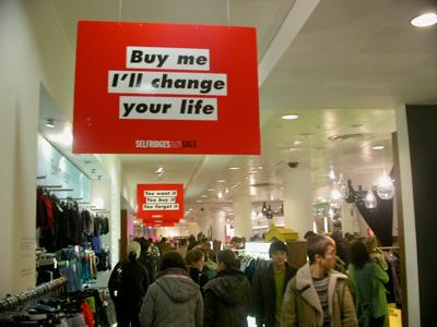 Afterthought In 2004, London s designer department store Selfridges, unveiled new signs and advertising as part of its promotion for their January sales.