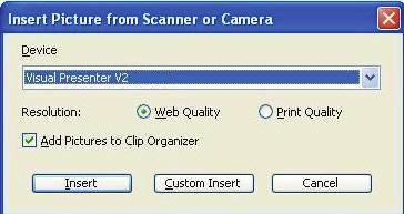 8.17.2 I would like to insert a photo in MS-Word 1. Click [Insert/Image/From Scanner or Camera] in MS-Word. 2.
