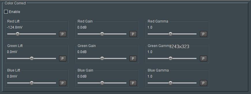 7.4.2 Color Correct The Color Correct controls enable color correction to be applied to the individual RGB channels.