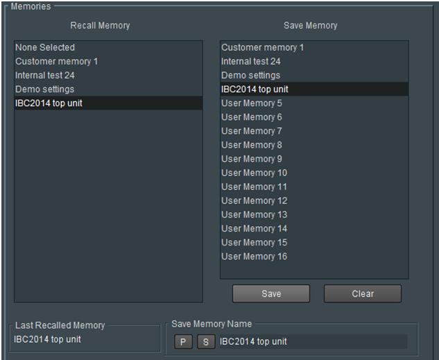 7.10 Memory The Memory shortcut button enables you to save up to 16 memory setups and recall them when required.