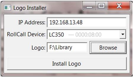 To use the logo inserter, first upload logos onto the LC300/LC350 using the logo up-loader application (See section 7.11.2).