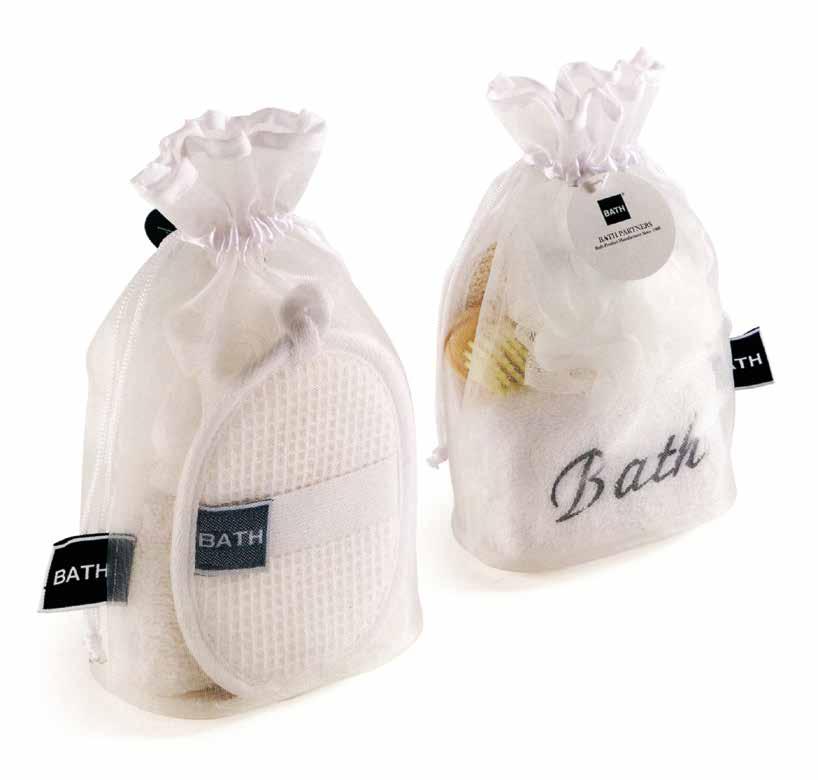 16 Bath Sets BSM-023-20 Bag size: 13x9x25cm 1x Mesh bag 1x Plush towel cloth bath sponge with embroidery (12x8x4cm) 1x Mesh