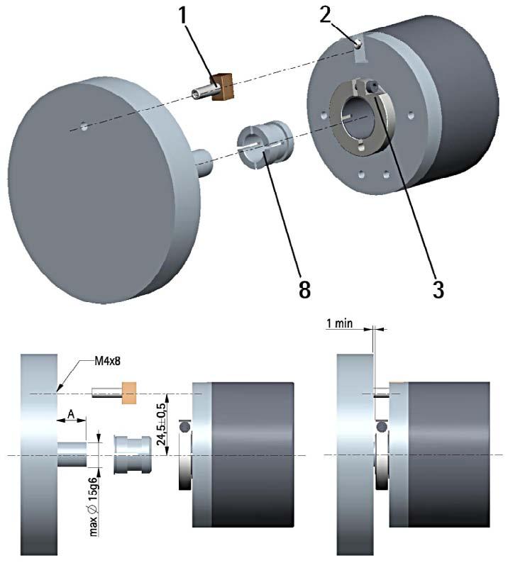 CK58 Series Fasten the anti-rotation pin 1 to the rear of the motor.