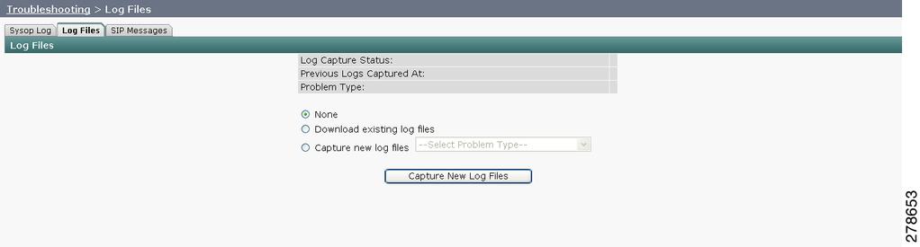 Figure 7-16 shows the log download radio button options. Download existing log files You must select this radio button to download logs.