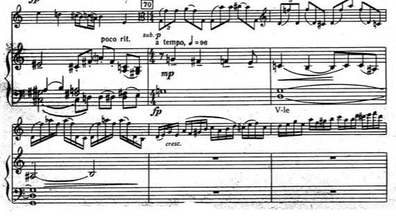 At figure 15, music starts in piano nuance with crescendo and B note played by viola music reaches forte nuance and it should be played very