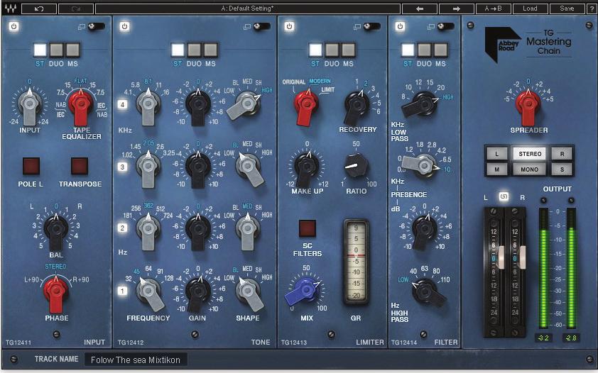INTERFACE Please note: This is the default order of the plugin s five modules, from left to right: Input, Tone, Limiter, Filter, Output.