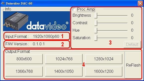 Adjust Proc Amp Settings the Brightness, Contrast, Hue and Saturation port Please copy Adjust Proc Amp tool from User Adjust Tool CD before you setting. Overview Application 1. Input format 2.