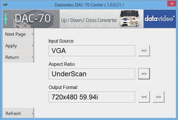 Switch on the DAC-70 and then launch the DAC-70 Center utility software. 1.