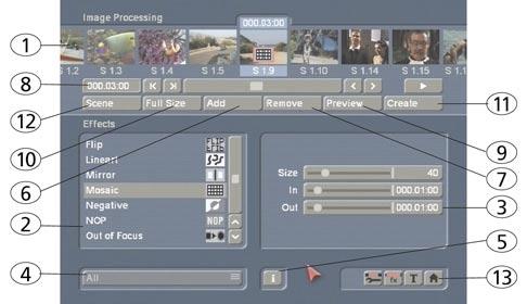 62 effect is applied to a particular segment of the storyboard. In the Image Processing effects screen only one scene is selected.