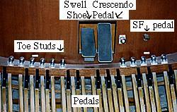 All but the very smallest instruments also have a pedal keyboard for the feet to play. The feet usually sound the bass, the lowest musical line, but they can play higher pitches too.