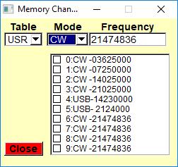 To change Mode, Frequency or both in a given table, click on the check box next to the memory channel you wish to change then click on mode