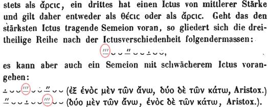 1868a-145: Showing specimen for U+2B80 METRICAL EXTENDED LONGUM (extended longum; start of last line) in contrast to U+2B7F METRICAL LONGUM (the "common"